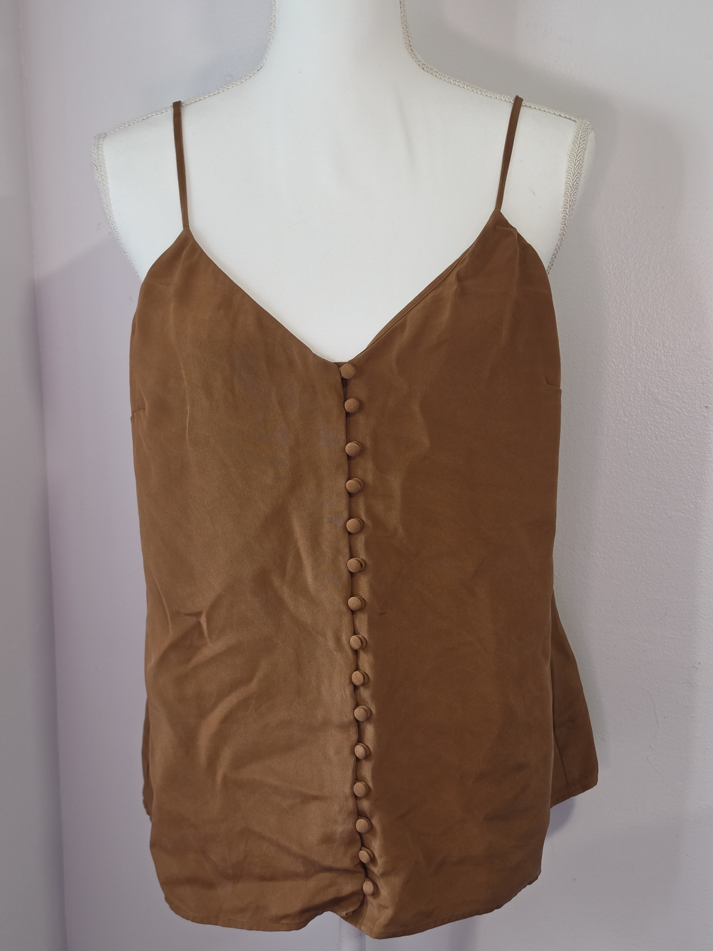 SUISTUDIO Athens Rust Color Button-Front 100% Silk Cami Top Women's Size 10